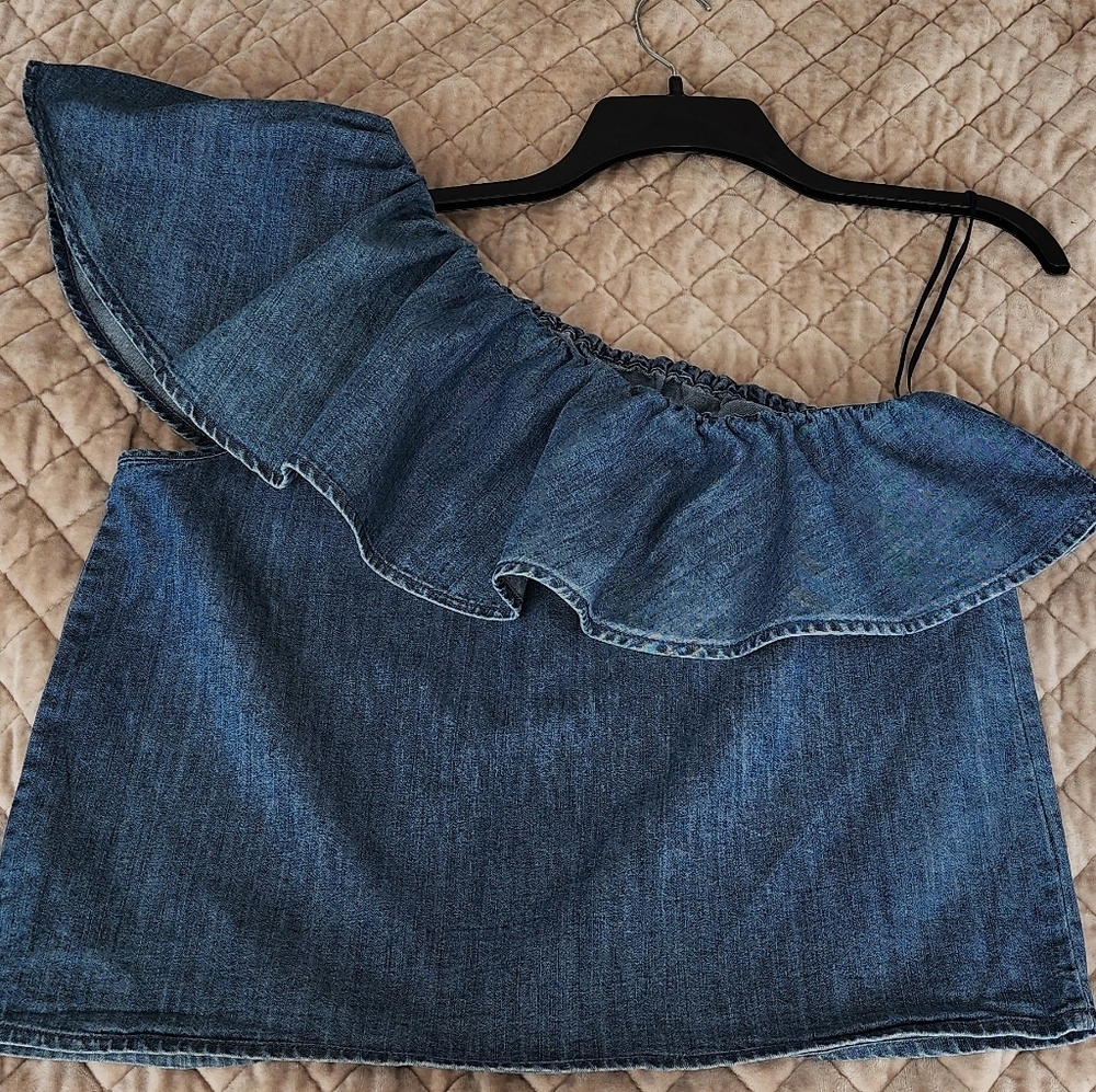 GAP Blue Denim One-Shoulder Top